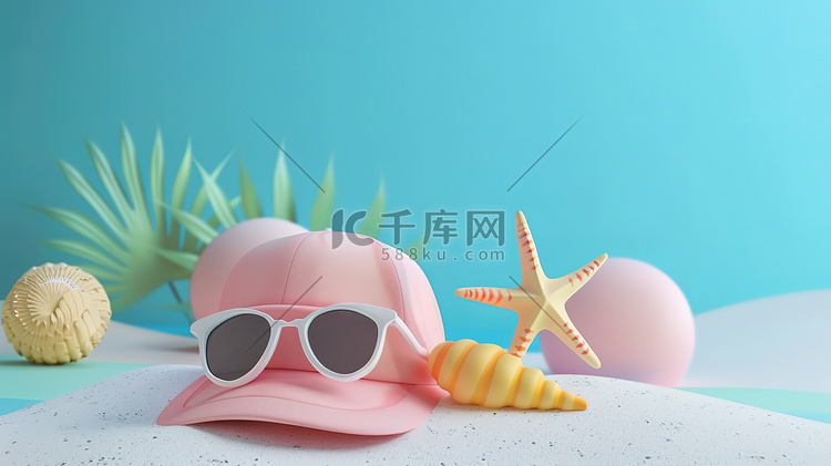 夏天简约3D元素原创插画