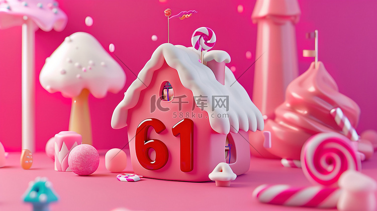 糖果数字“61”的卡通3d素材