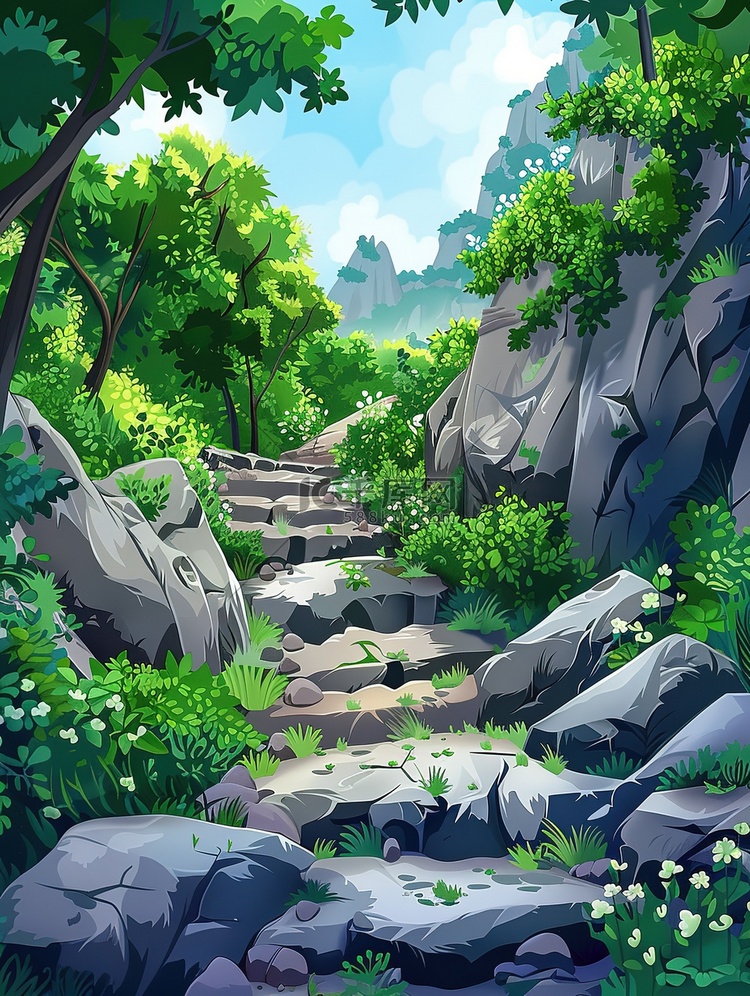 森林赤壁游戏动漫场景插图