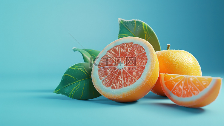 新鲜的橙子水果3D插画海报
