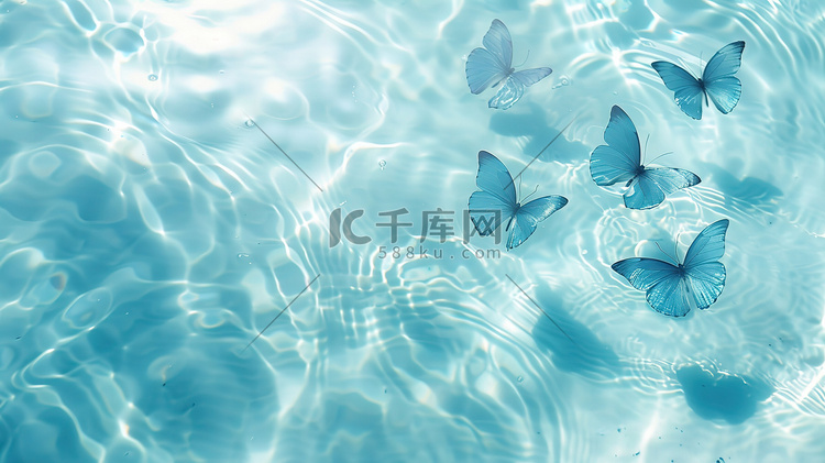 水边蓝色透明蝴蝶插图