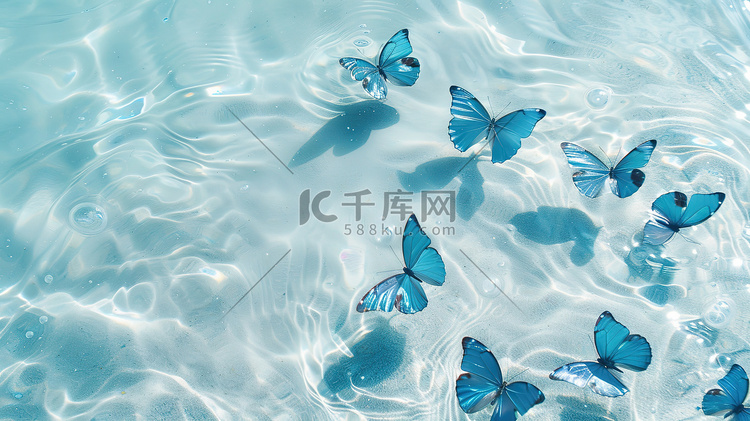 水边蓝色透明蝴蝶素材