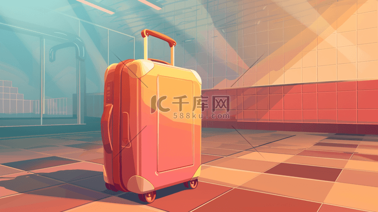 彩色室内灯光灯具行李箱的插画