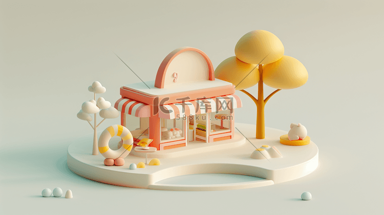 3D可爱的小商店插画