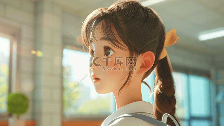 一个3D年轻可爱的小女生插画