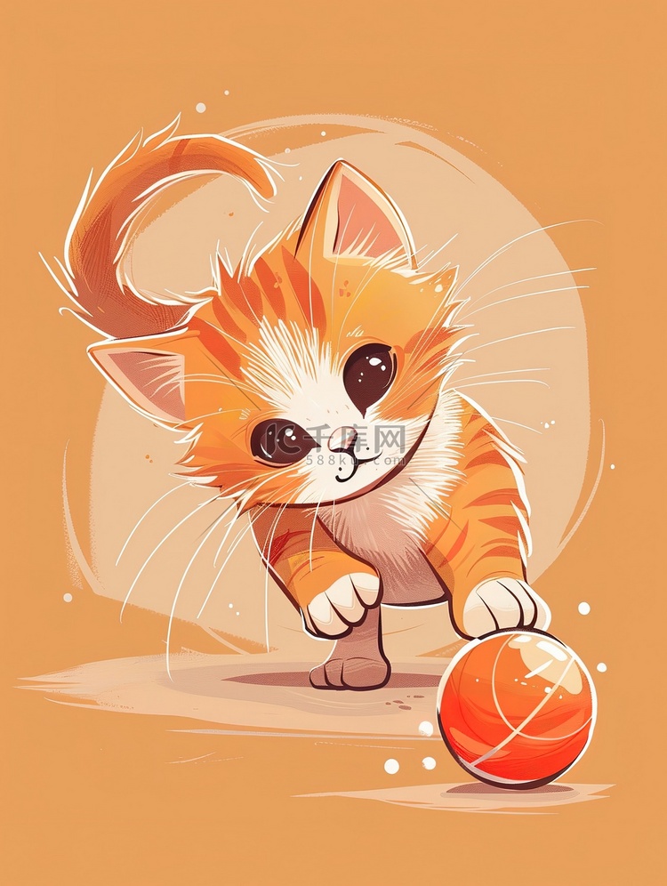 一个玩球的可爱的小猫插图
