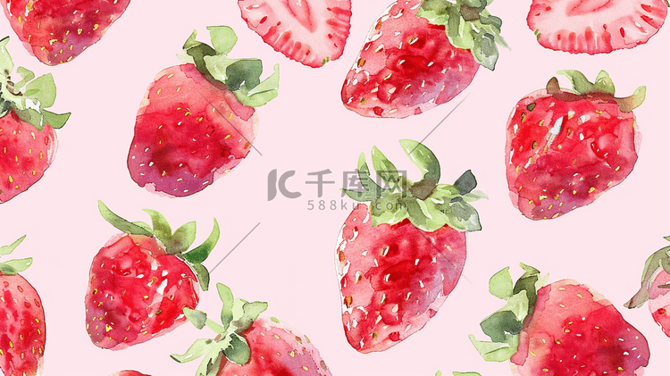粉色场景唯美水果草莓的插画