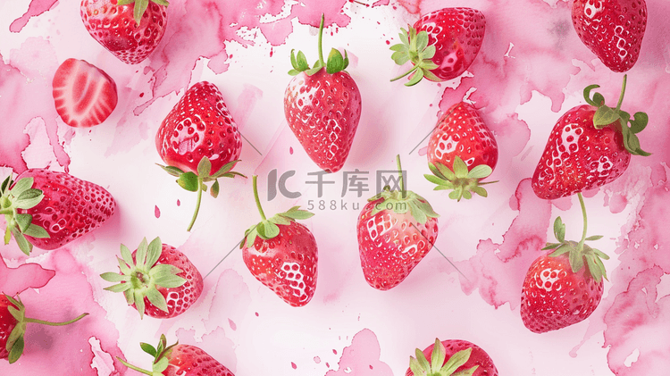 粉色场景唯美水果草莓的插画