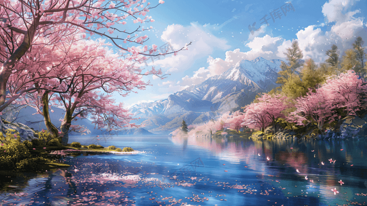 春天美丽的樱花和湖水3