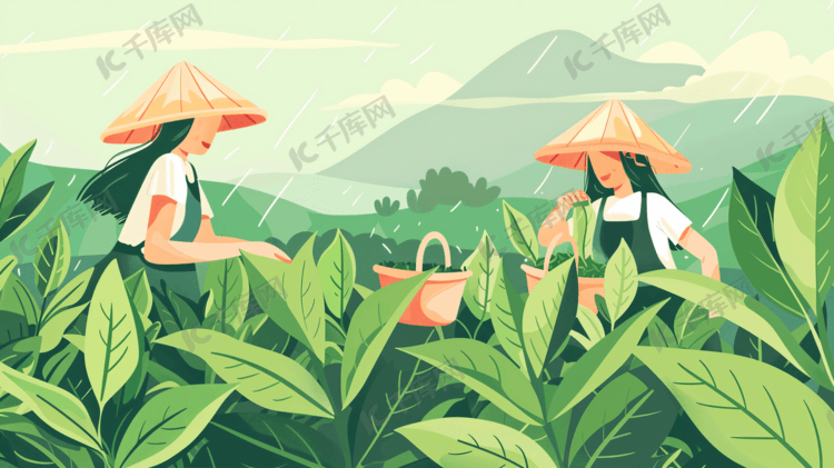 谷雨时节采茶茶农插画7