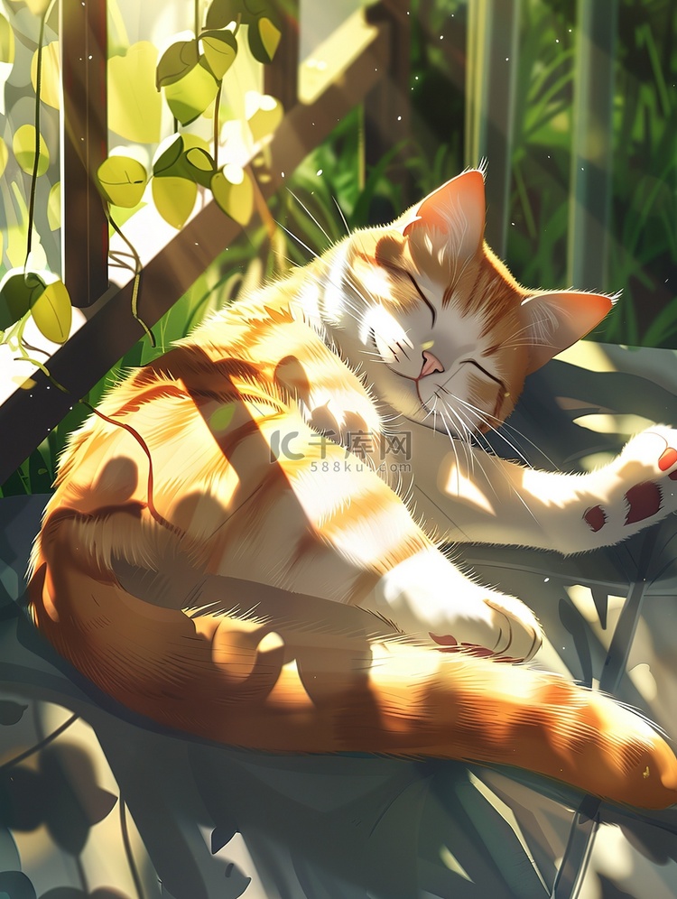 猫在午后的阳光睡觉矢量插画