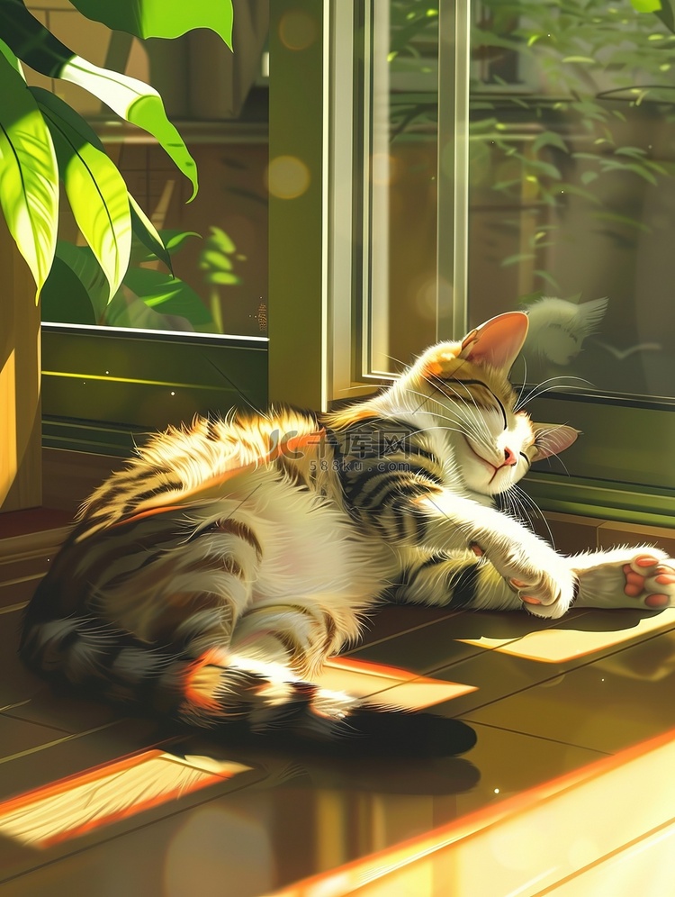 猫在午后的阳光睡觉插图