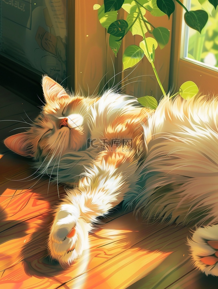 猫在午后的阳光睡觉素材
