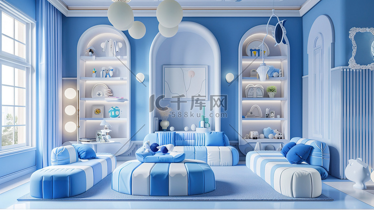 蓝色卡通儿童的房间图片