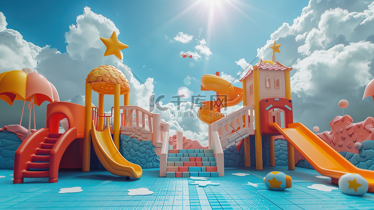 可爱的儿童游乐场3D环境插画