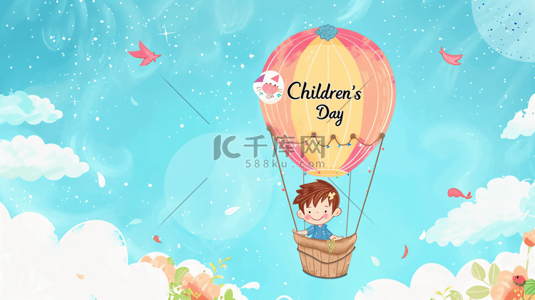 儿童节小男孩热气球卡通插画11