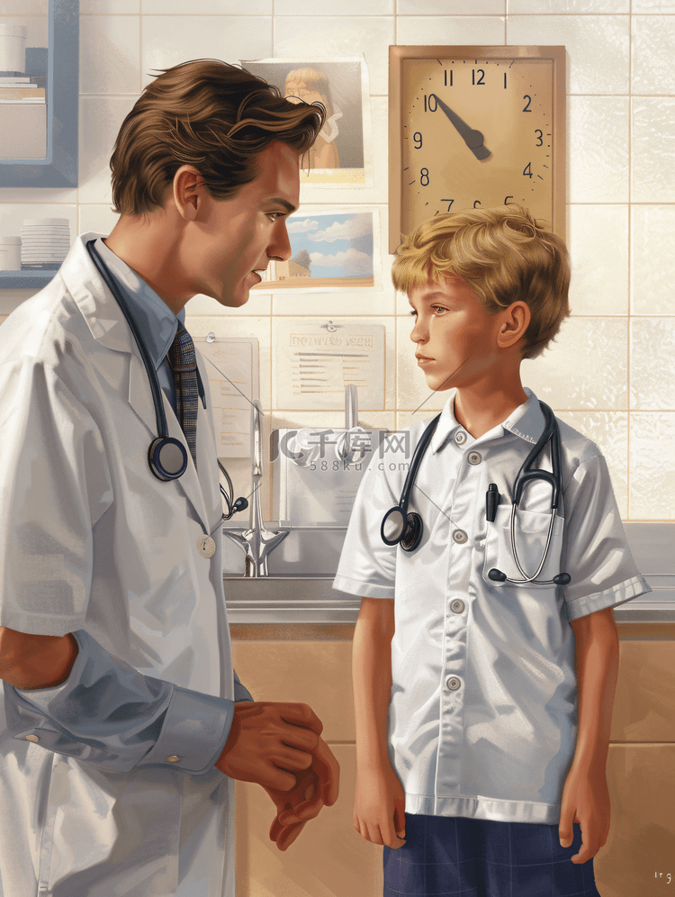 医生在询问小男孩