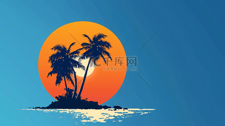 小岛椰树平面插画6