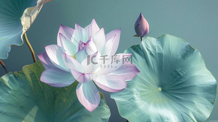 荷塘彩色夏季绽放的荷花插画