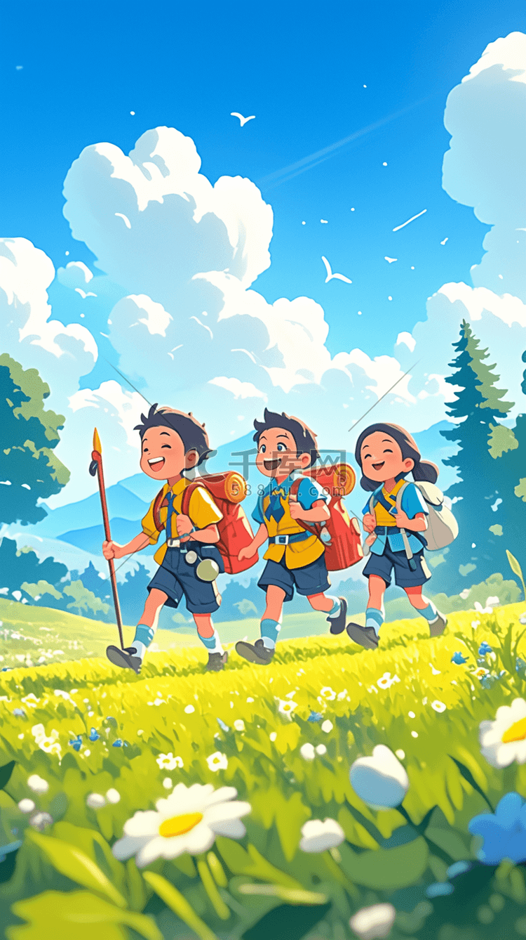 暑假夏令营插画儿童同学