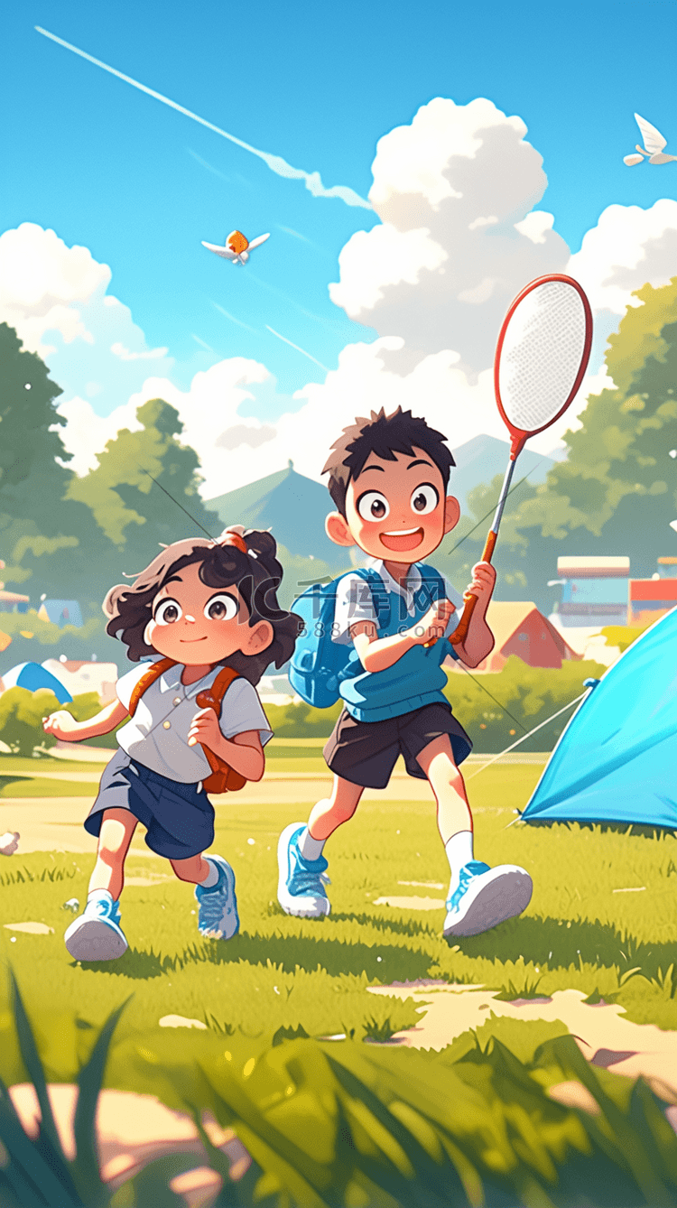 暑假夏令营男孩插画儿童