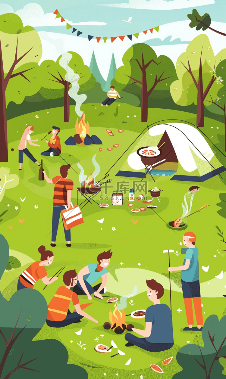 夏日旅行插画暑假夏令营儿童卡通