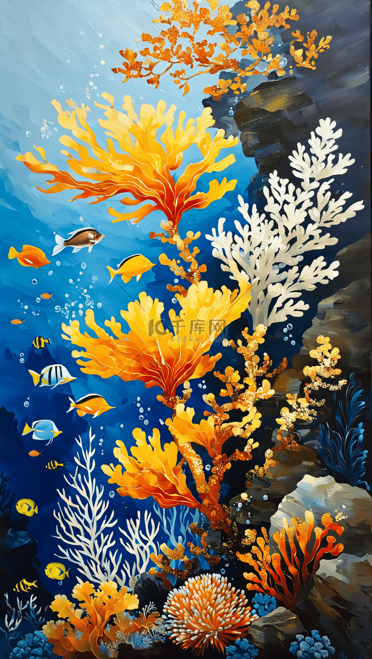 手绘儿童绘画插图海底珊瑚礁