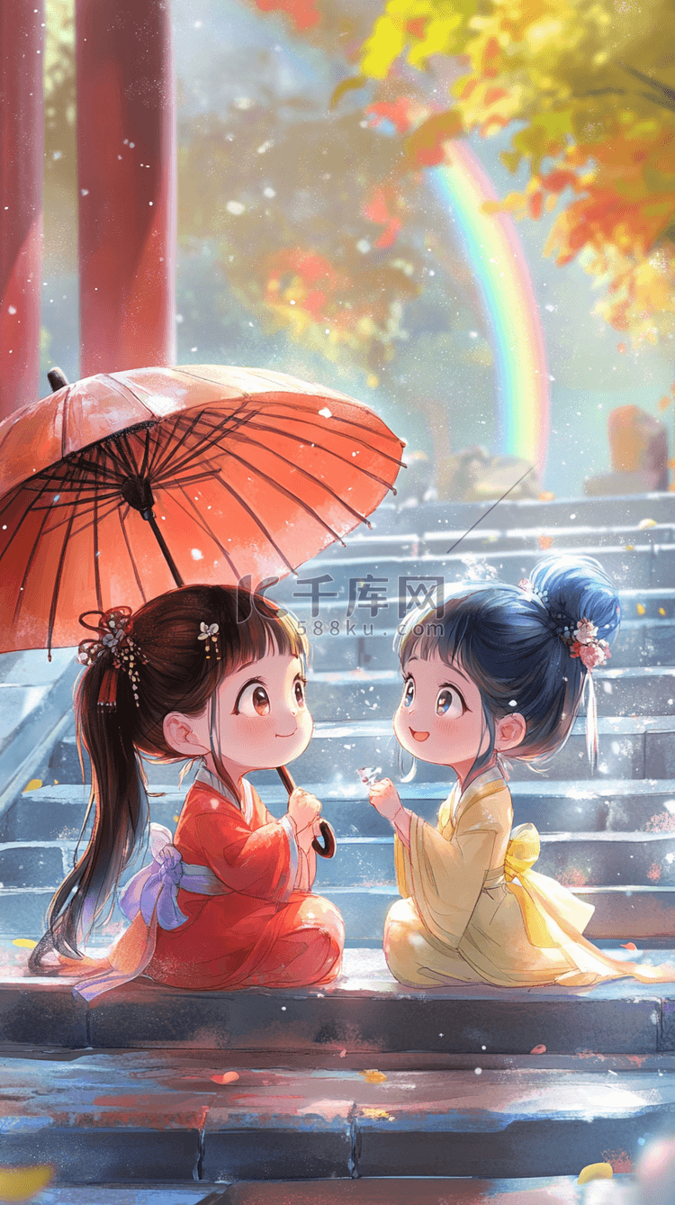 古风q版情侣古风q版小说封面插画