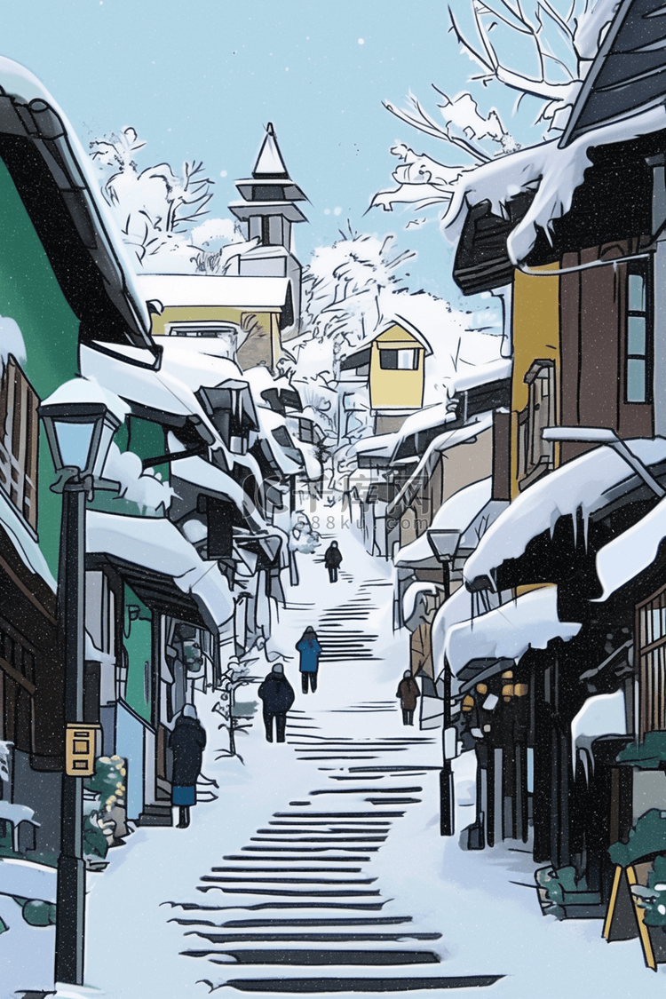 街道手绘冬天插画海报