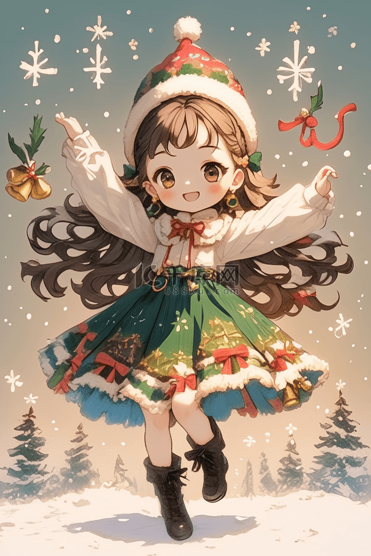 圣诞节插画可爱女孩手绘海报