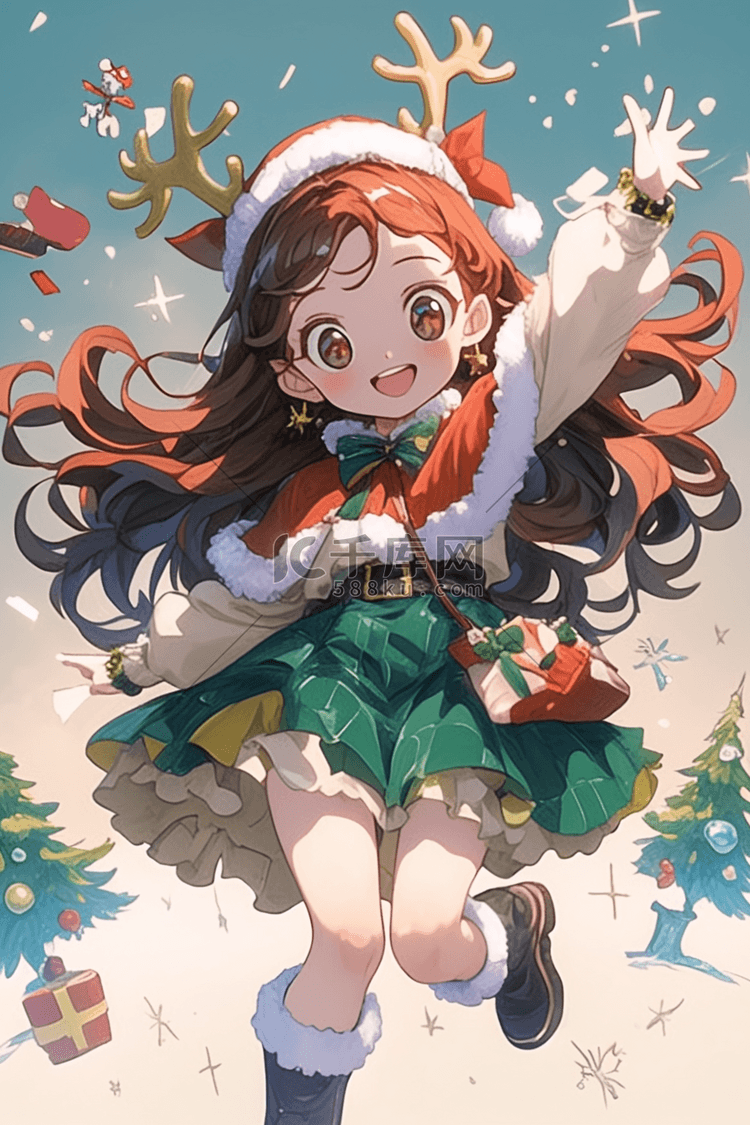 可爱女孩手绘插画海报圣诞节