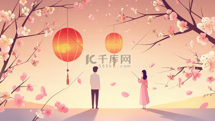 男女田野小路步行走路插画图片-千库网