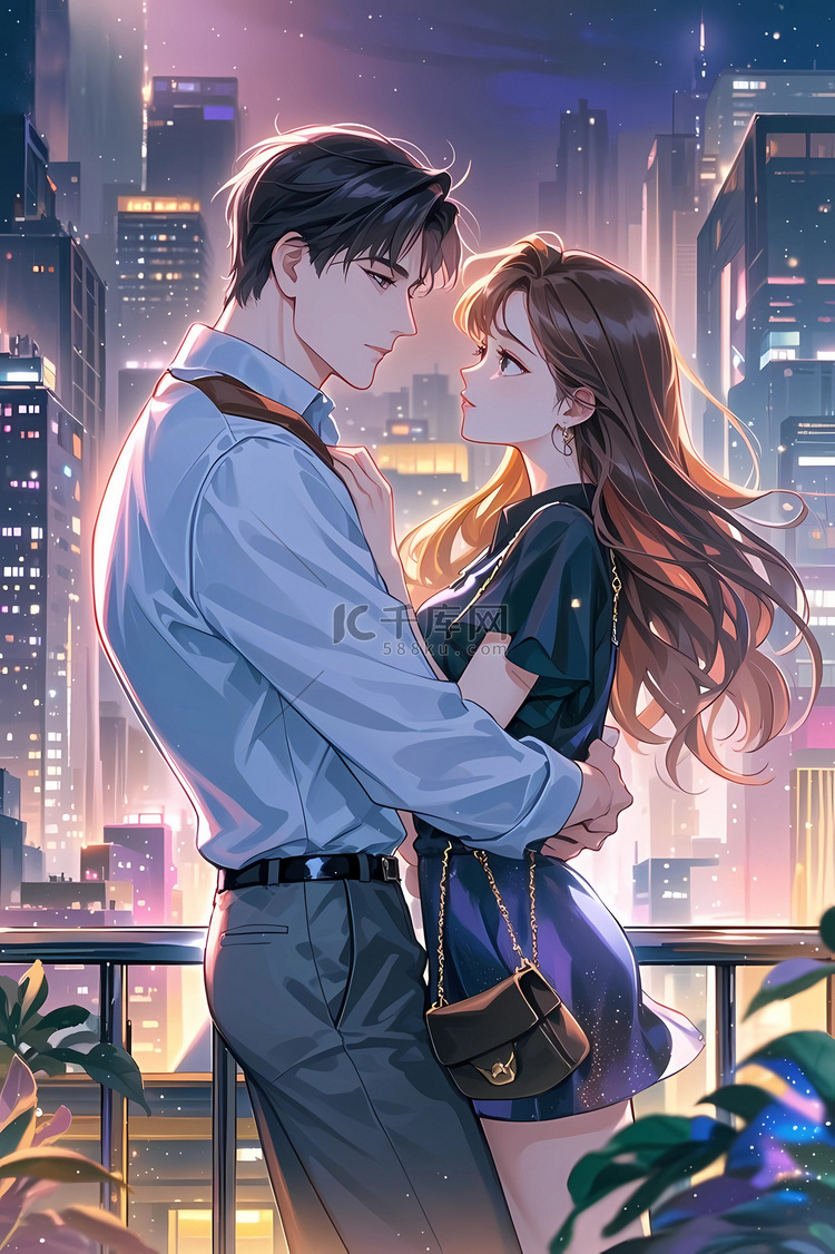 《情侣互动插画动漫》素材