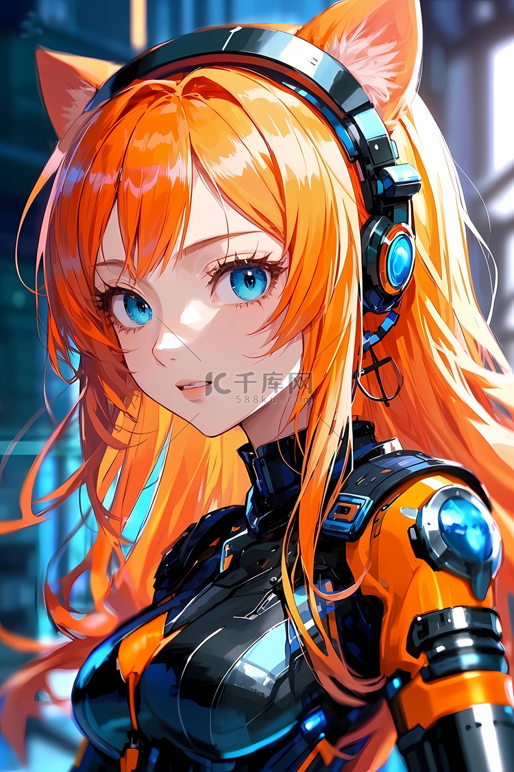 萌系酷炫风二次元橙发机甲风的帅气少女插图
