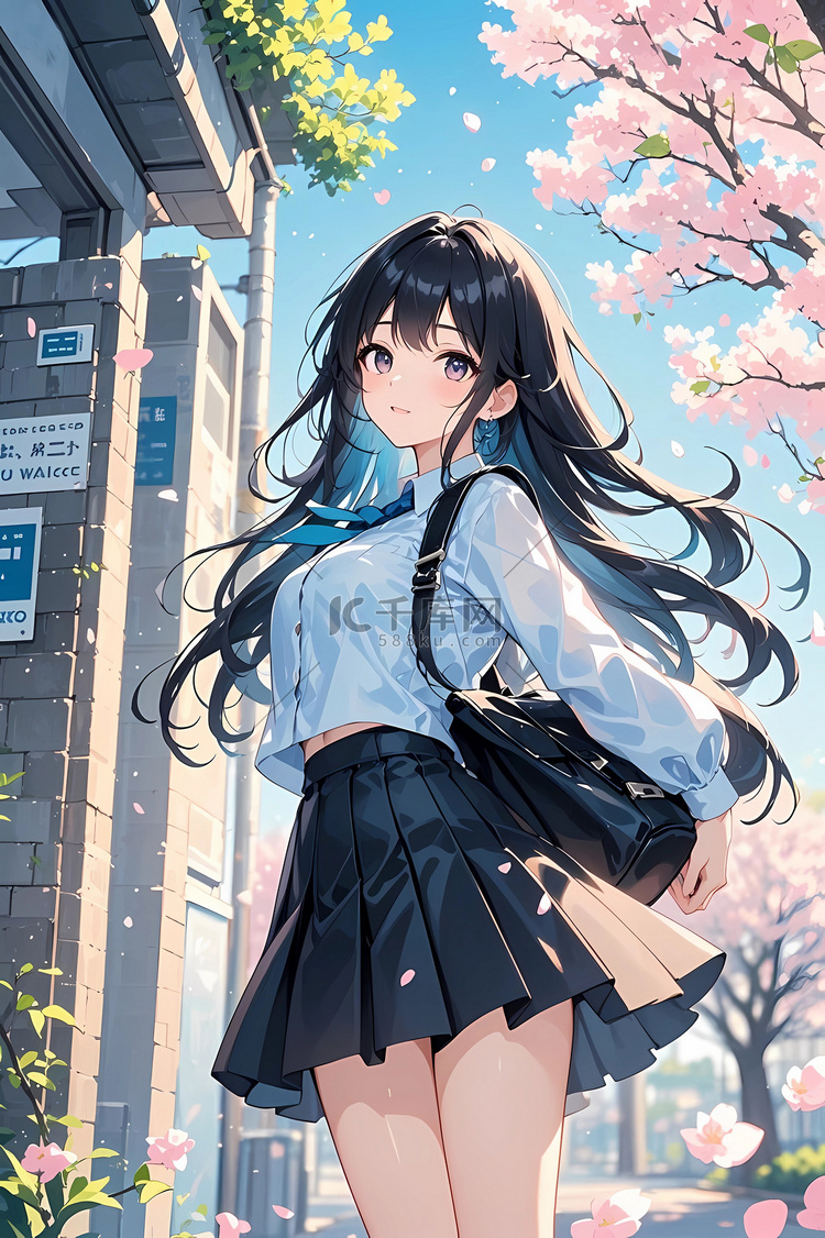 校园风二次元活力校服的青春俏皮少女插图