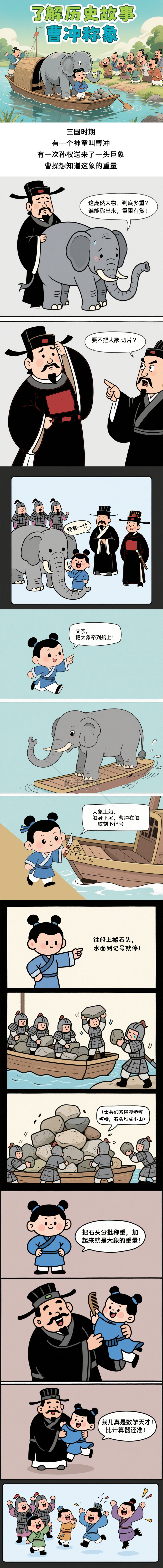 历史故事典故曹冲称象条漫故事漫画插图