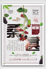 2018年白色中国风简洁桑葚水果海报