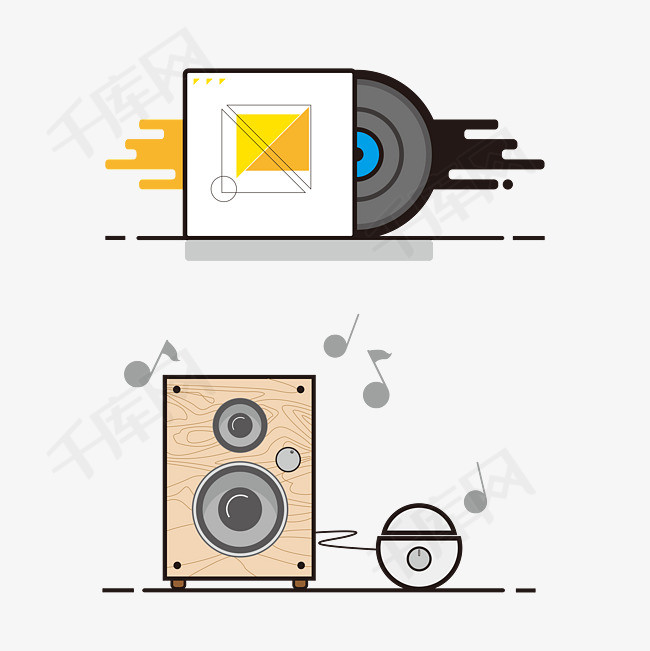 手绘音响唱片插画