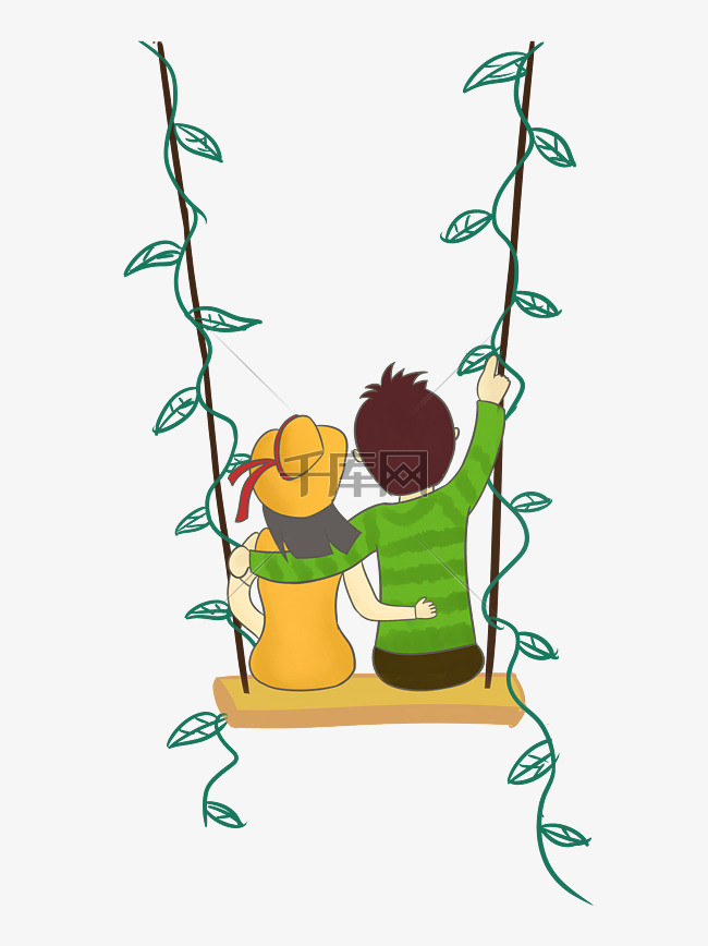 【情侣荡秋千卡通人物】设计素材