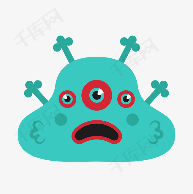 可爱绿色三只眼的怪兽矢量素材