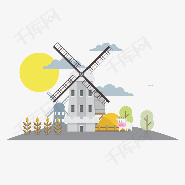 卡通风力发电的风车矢量素材