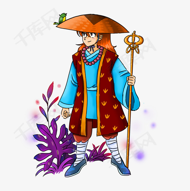 手绘行脚僧png素材