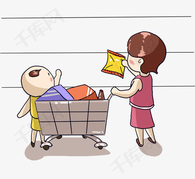 开心过节购物逛街可爱卡通人物千库原创