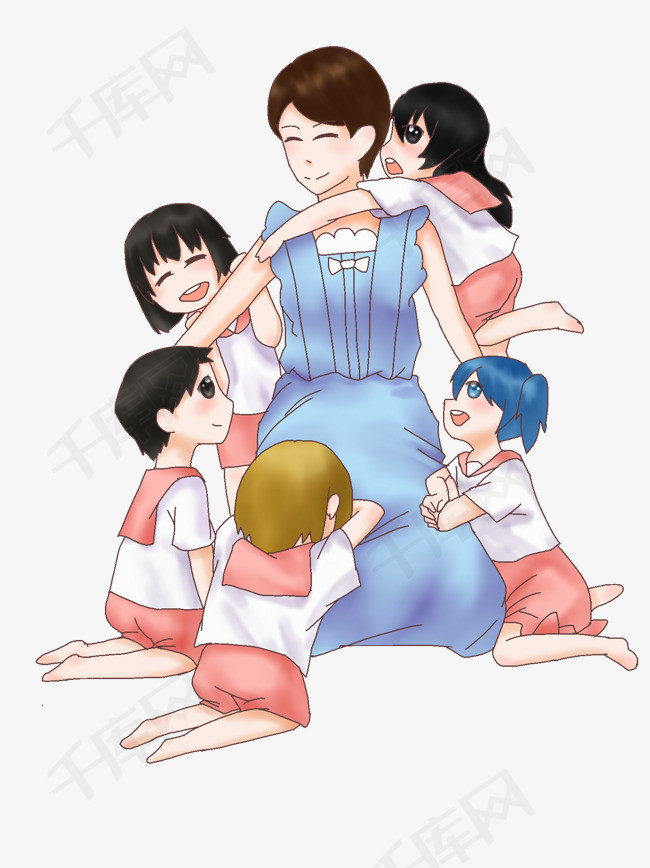 教师节快乐学生环抱老师卡通