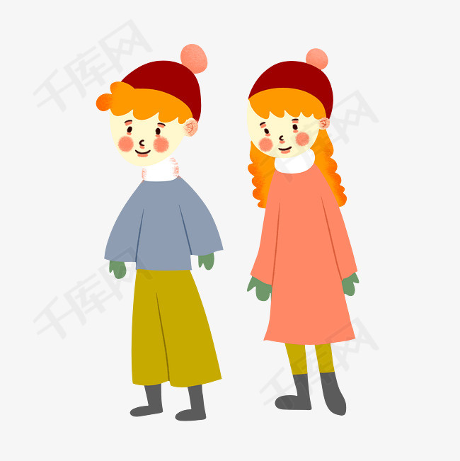 手绘卡通秋装情侣