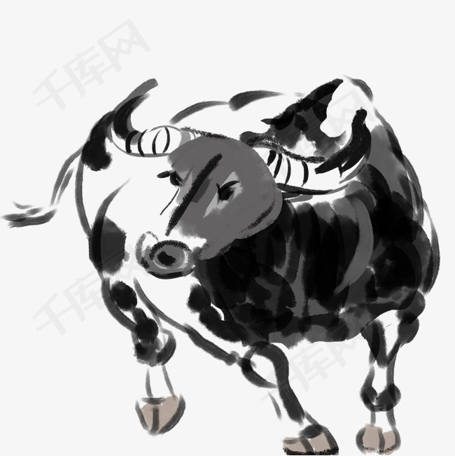 手绘水墨国画牛插画素材图片免费下载_高清psd_千库网(图片编号