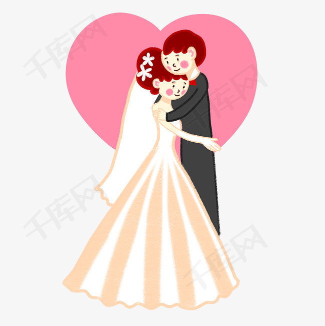 手绘矢量卡通可爱小清新婚礼结婚新郎新娘