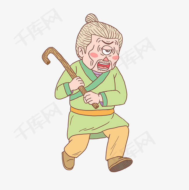 万圣节独眼怪老太婆打人卡通手绘