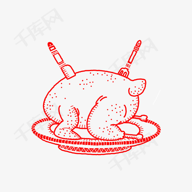手绘剪纸风美食烧鸡插画