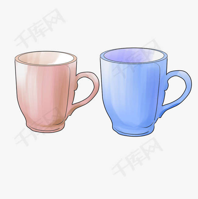 情侣水杯杯子手绘插画